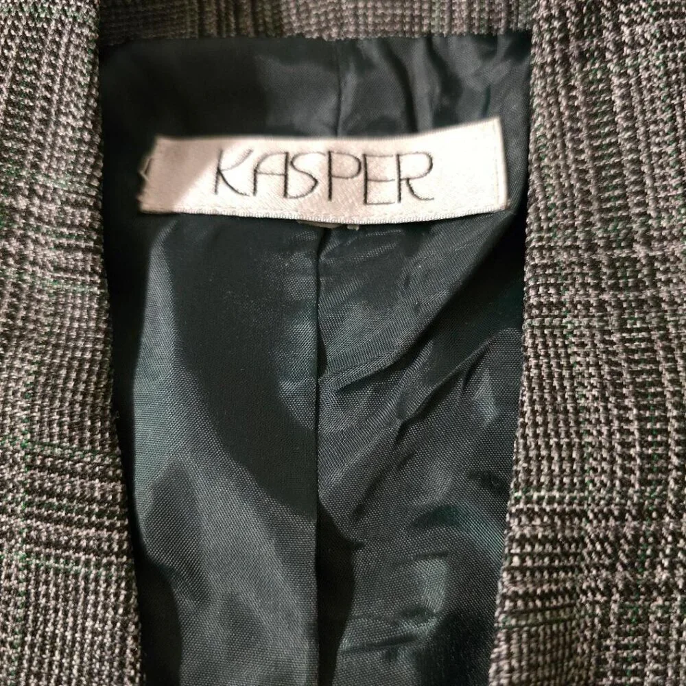 Kasper Jacket Womens Size 12 Gray /Green Long Sleeves Open Blazer Plaid - 1 hook